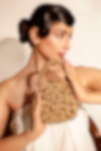 Gold Faceted Beaded & Pearl Embellished Mini Bag by Bijoux By Priya Chandna at Pernia's Pop Up Shop