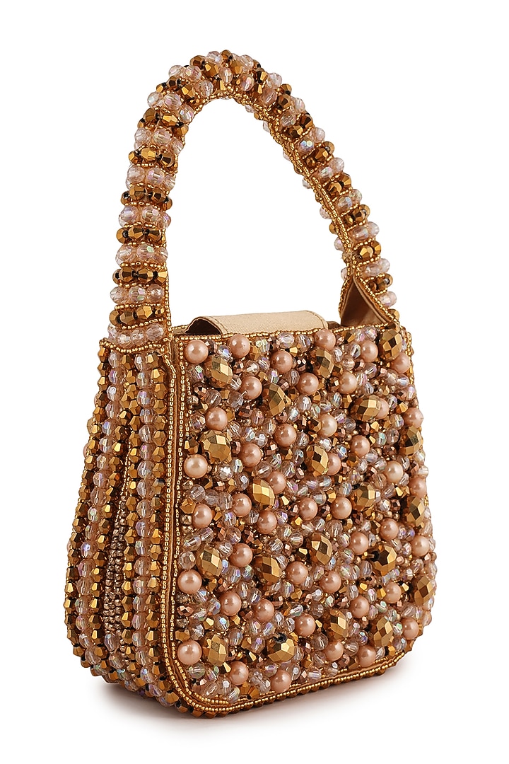 Gold Faceted Beaded & Pearl Embellished Mini Bag by Bijoux By Priya Chandna at Pernia's Pop Up Shop