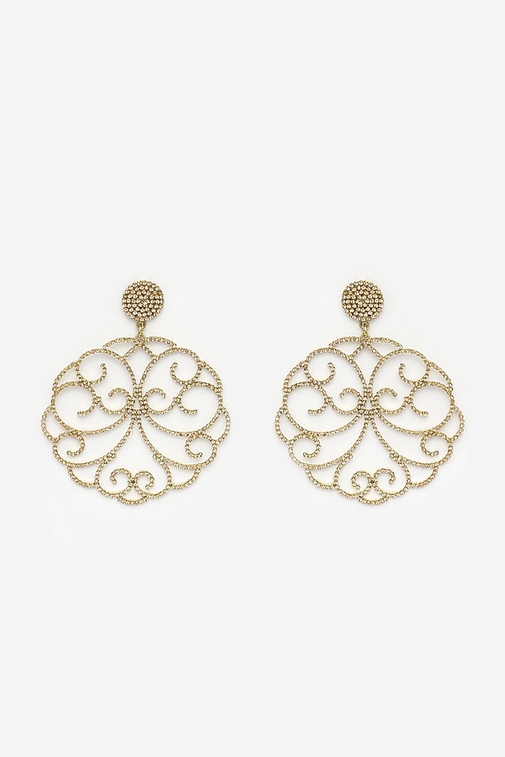 Gold Finish Zircons Floral Hoop Earrings by Bijoux By Priya Chandna at Pernia's Pop Up Shop