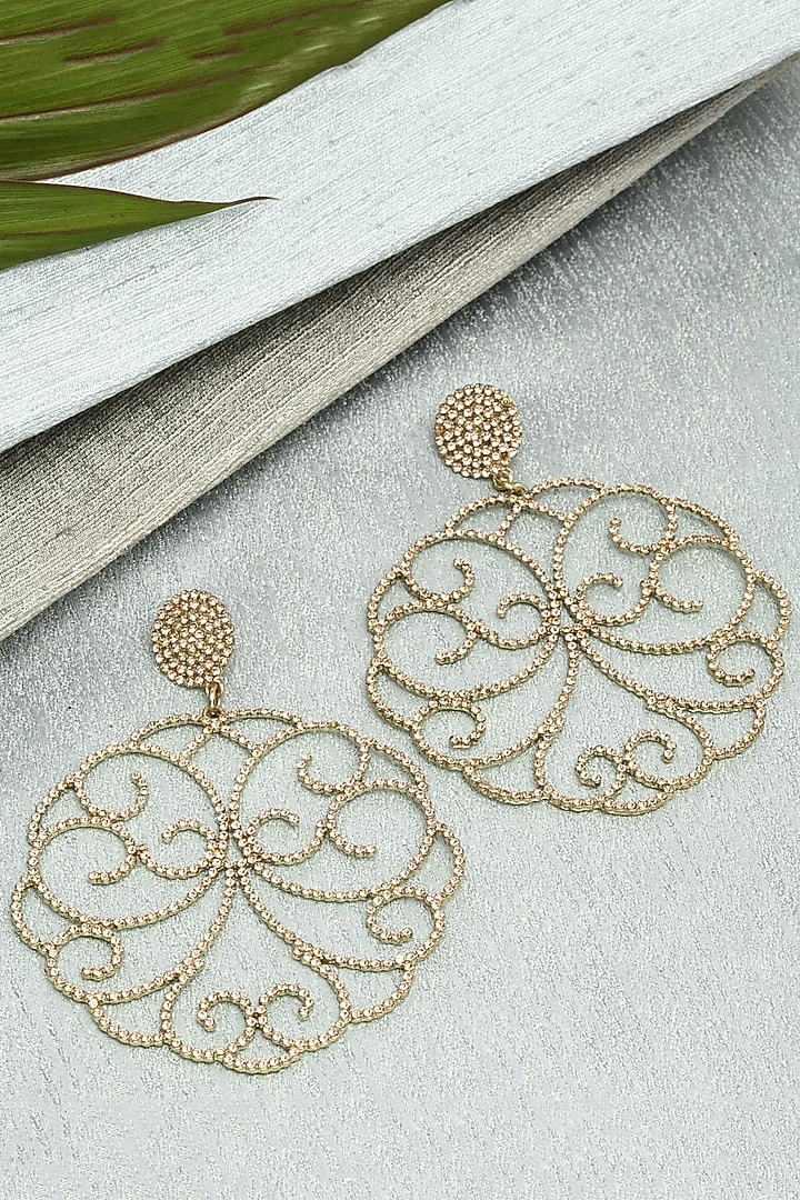 Gold Finish Zircons Floral Hoop Earrings by Bijoux By Priya Chandna at Pernia's Pop Up Shop