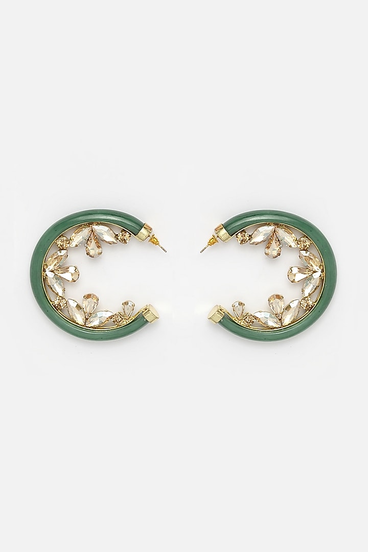 Gold Finish Zircons Hoop Earrings by Bijoux By Priya Chandna at Pernia's Pop Up Shop