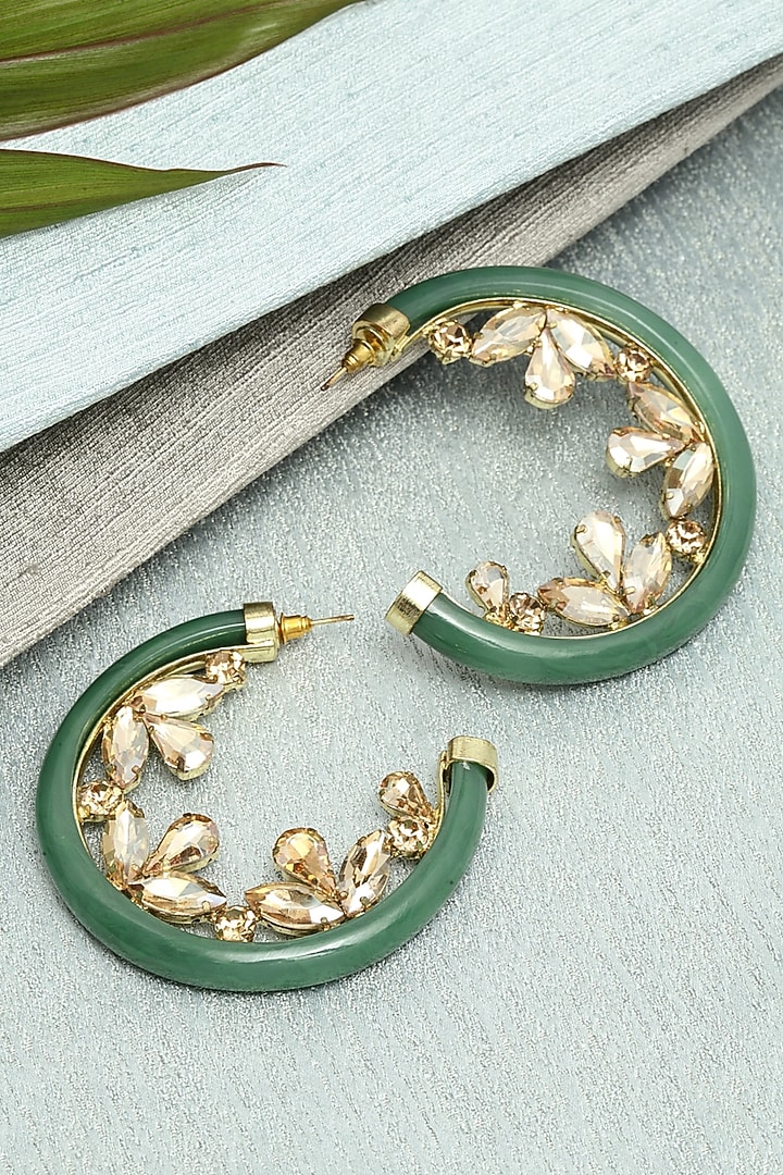Gold Finish Zircons Hoop Earrings by Bijoux By Priya Chandna at Pernia's Pop Up Shop