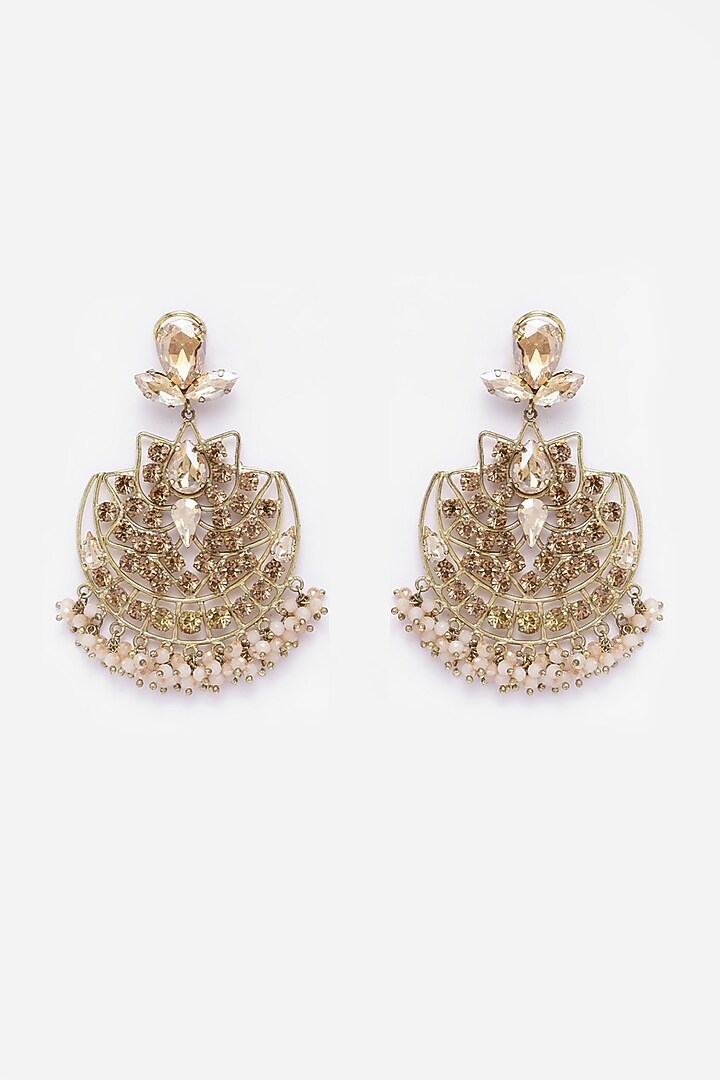 Gold Finish Beaded Drop Earrings by Bijoux By Priya Chandna at Pernia's Pop Up Shop