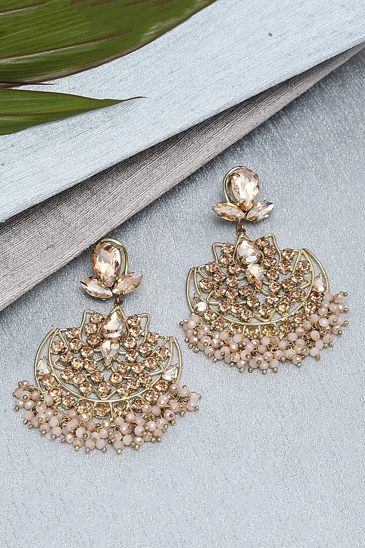 Gold Finish Beaded Drop Earrings by Bijoux By Priya Chandna at Pernia's Pop Up Shop