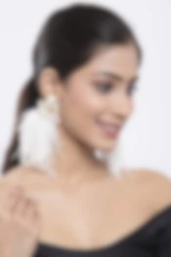 Gold Finish Beaded Feather Drop Earrings by Bijoux By Priya Chandna at Pernia's Pop Up Shop