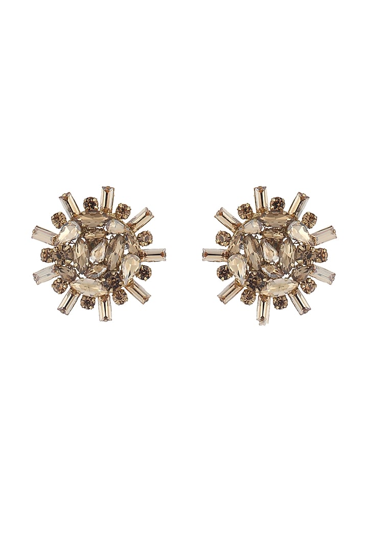 Gold Finish Stud Earrings With Stones by Bijoux By Priya Chandna at Pernia's Pop Up Shop