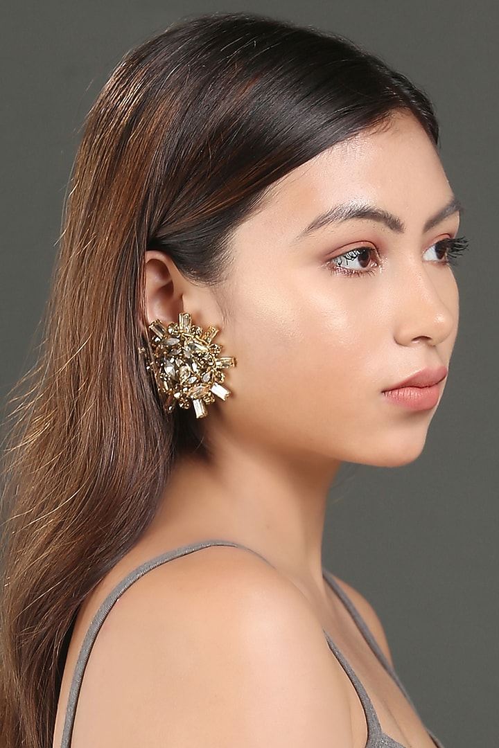 Gold Finish Stud Earrings With Stones by Bijoux By Priya Chandna at Pernia's Pop Up Shop