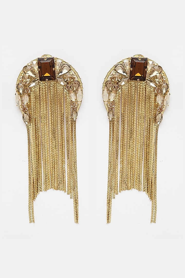 Gold Finish Water-Fall Earrings by Bijoux By Priya Chandna at Pernia's Pop Up Shop