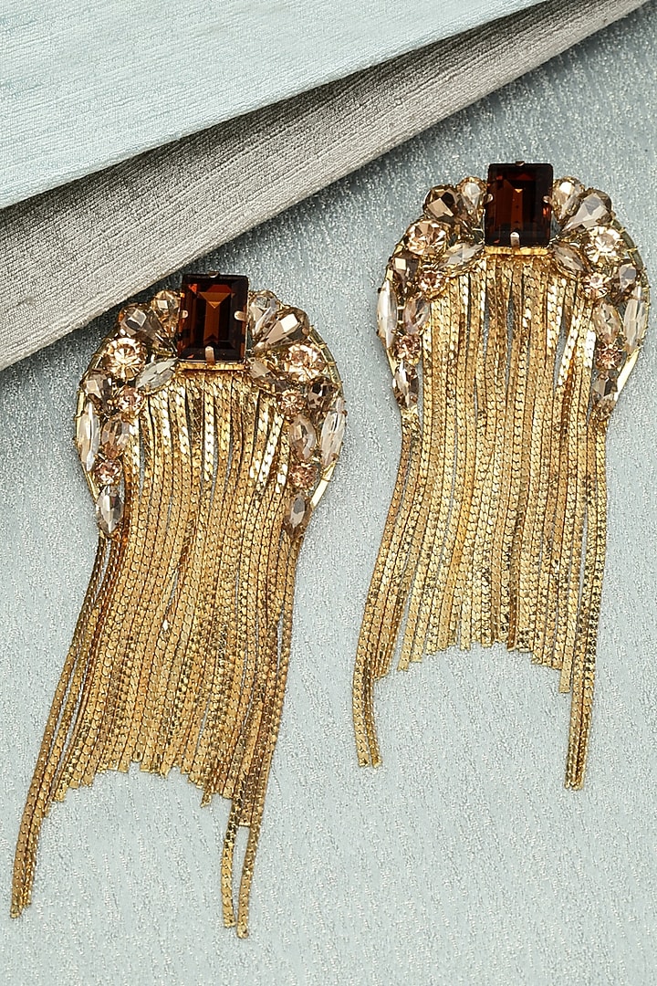 Gold Finish Water-Fall Earrings by Bijoux By Priya Chandna at Pernia's Pop Up Shop
