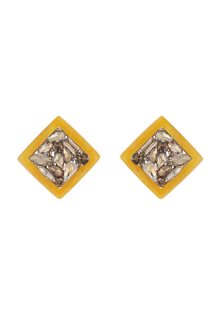 Gold Finish Yellow Zircons Stud Earrings by Bijoux By Priya Chandna at Pernia's Pop Up Shop