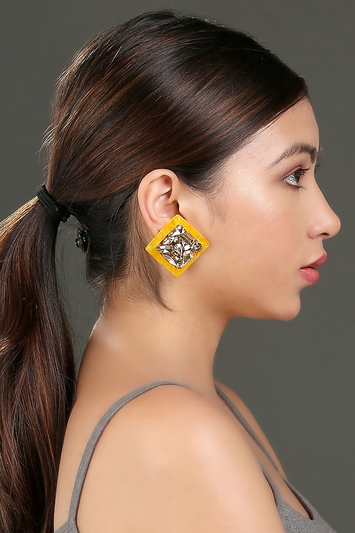 Gold Finish Yellow Zircons Stud Earrings by Bijoux By Priya Chandna at Pernia's Pop Up Shop