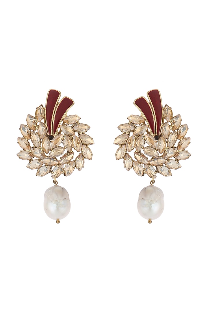 Gold Finish Pearl Earrings by Bijoux By Priya Chandna at Pernia's Pop Up Shop