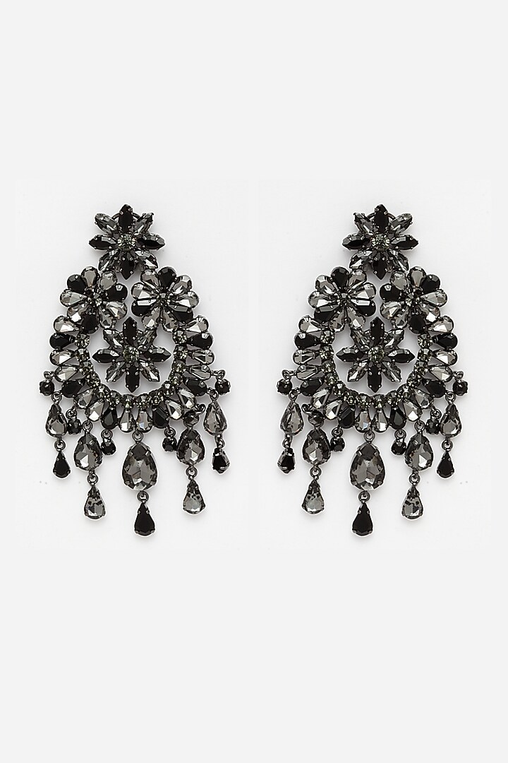 Black Rhodium Finish Zircons Smocked Earrings by Bijoux By Priya Chandna at Pernia's Pop Up Shop