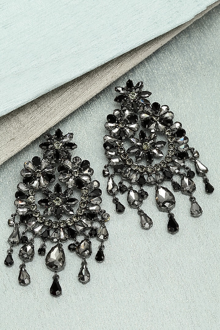 Black Rhodium Finish Zircons Smocked Earrings by Bijoux By Priya Chandna at Pernia's Pop Up Shop