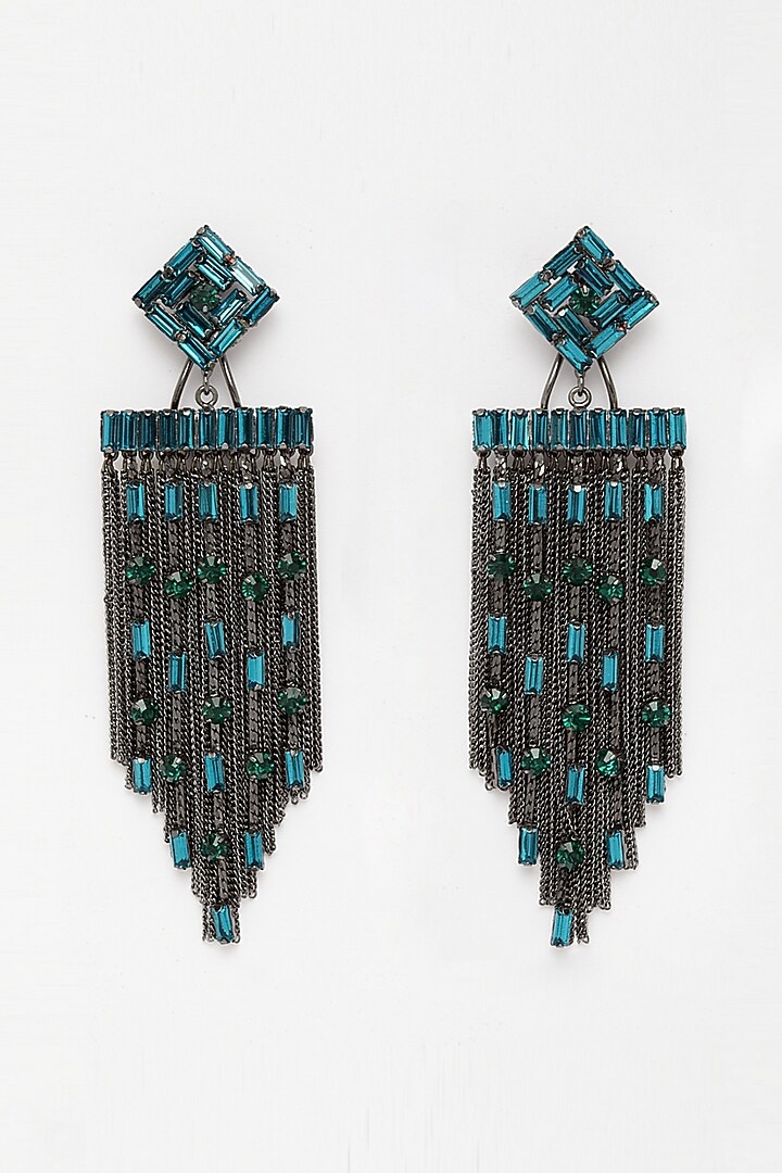 Black Rhodium Finish Water-Fall Earrings by Bijoux By Priya Chandna at Pernia's Pop Up Shop