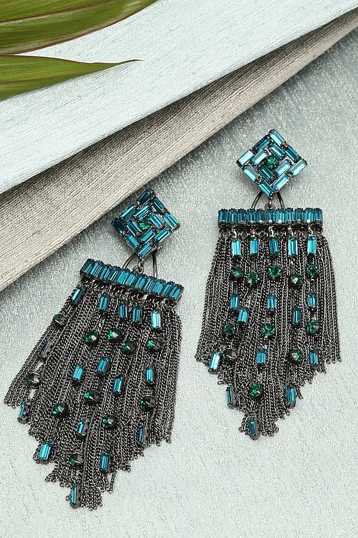 Black Rhodium Finish Water-Fall Earrings by Bijoux By Priya Chandna at Pernia's Pop Up Shop