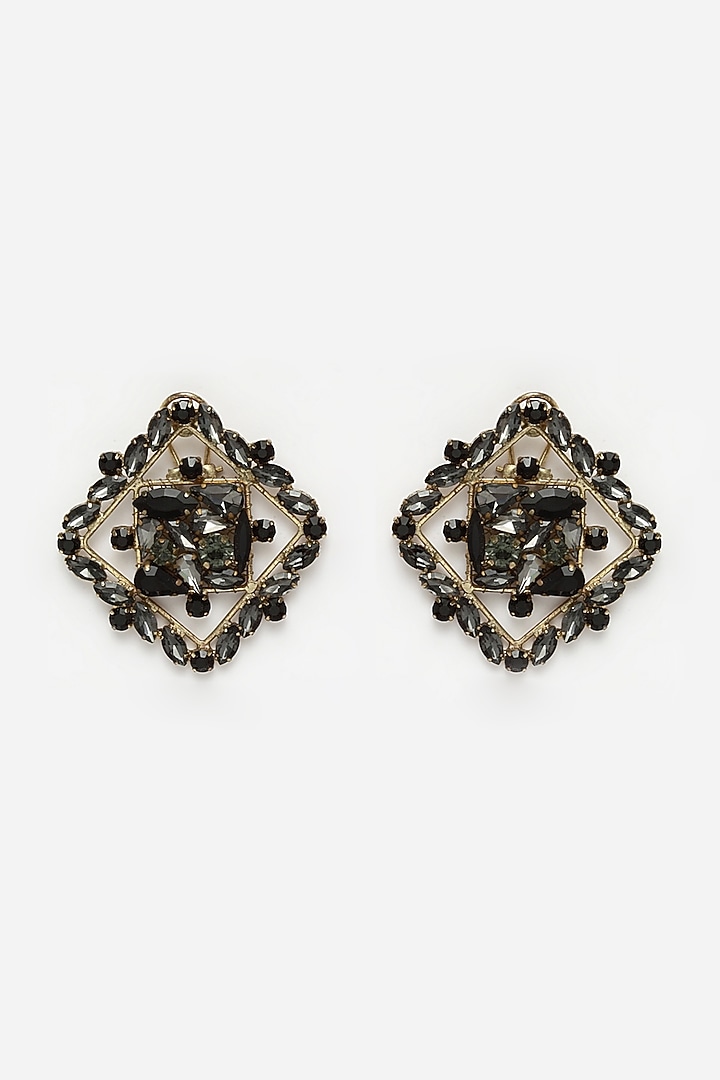 Gold Finish Smocked Stud Earrings With Zircons by Bijoux By Priya Chandna at Pernia's Pop Up Shop