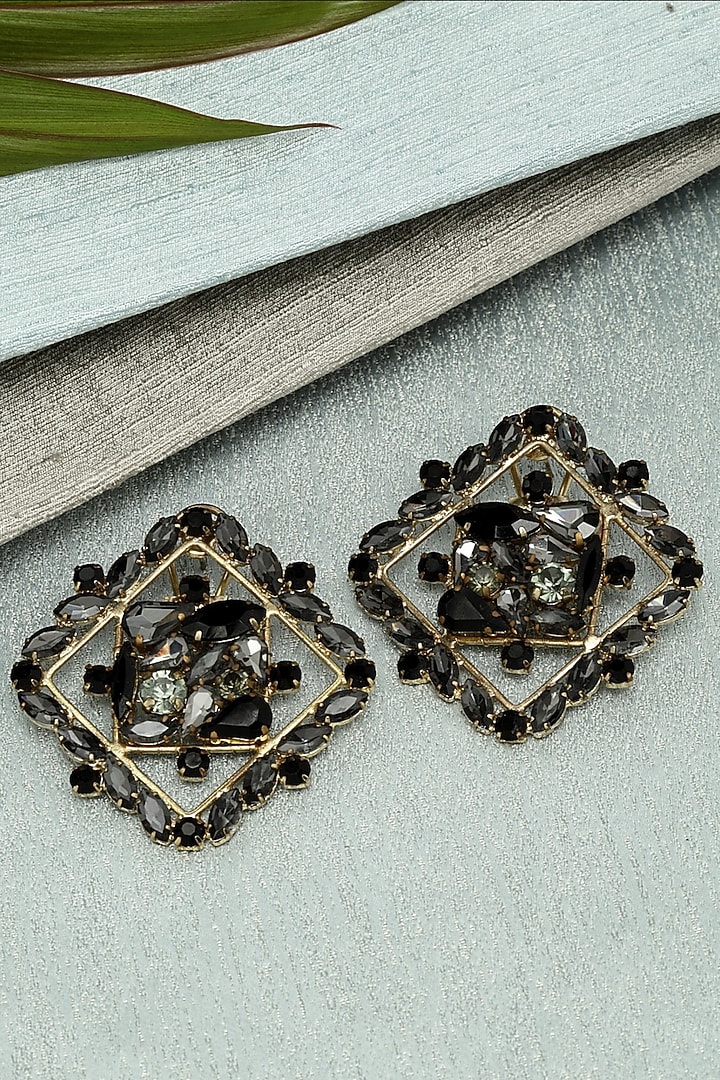 Gold Finish Smocked Stud Earrings With Zircons by Bijoux By Priya Chandna at Pernia's Pop Up Shop