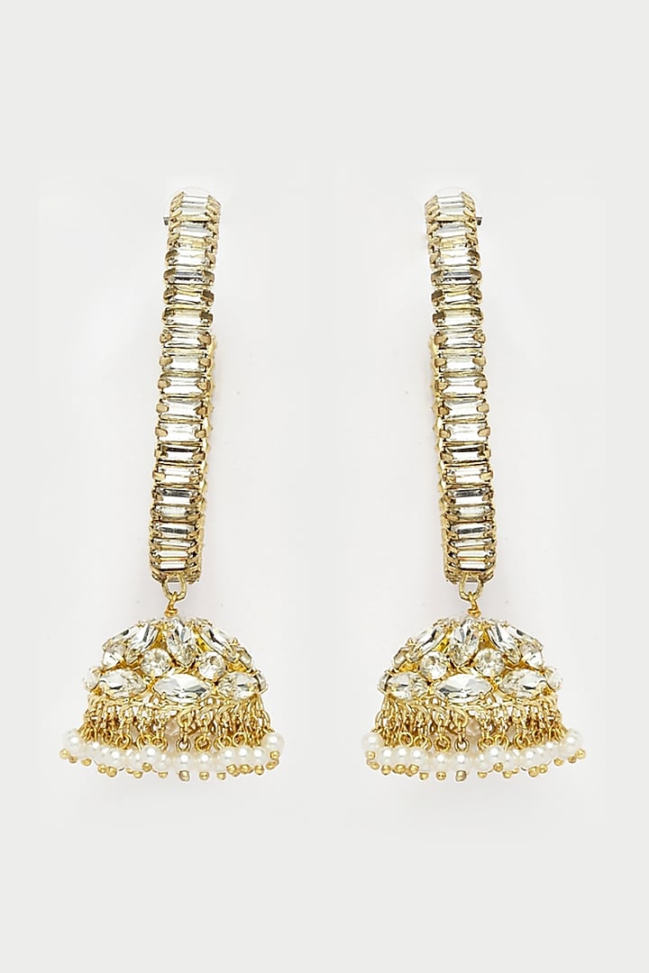 Gold Finish Jhumka Hoop Earrings by Bijoux By Priya Chandna at Pernia's Pop Up Shop