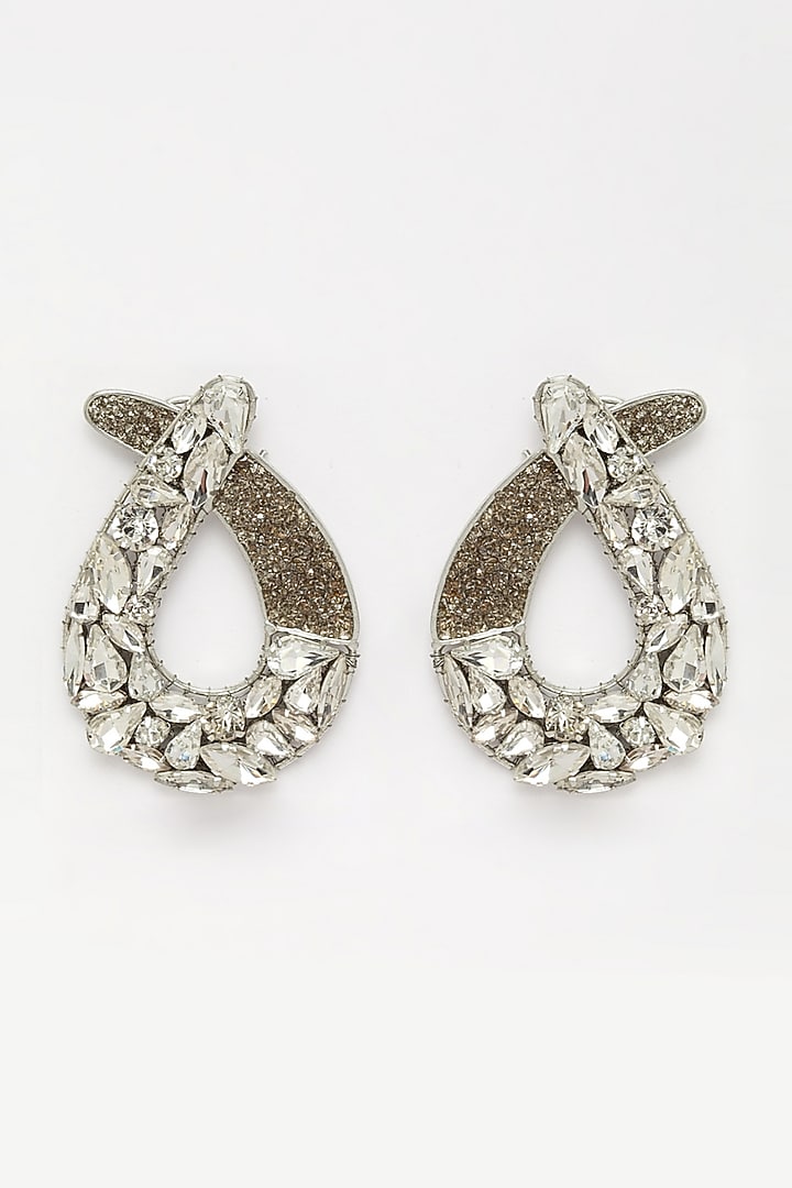 White Finish Wrapping Earrings With Zircons by Bijoux By Priya Chandna at Pernia's Pop Up Shop