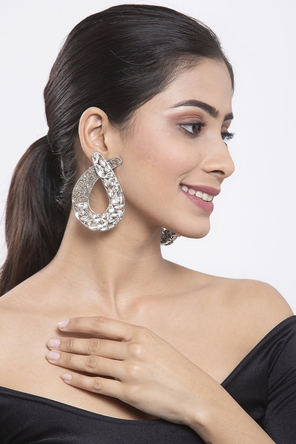 White Finish Wrapping Earrings With Zircons by Bijoux By Priya Chandna at Pernia's Pop Up Shop