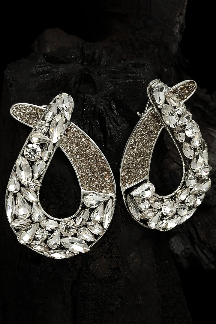 White Finish Wrapping Earrings With Zircons by Bijoux By Priya Chandna at Pernia's Pop Up Shop