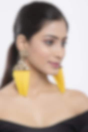 Gold Finish Feather Earrings With Yellow Zircons by Bijoux By Priya Chandna at Pernia's Pop Up Shop