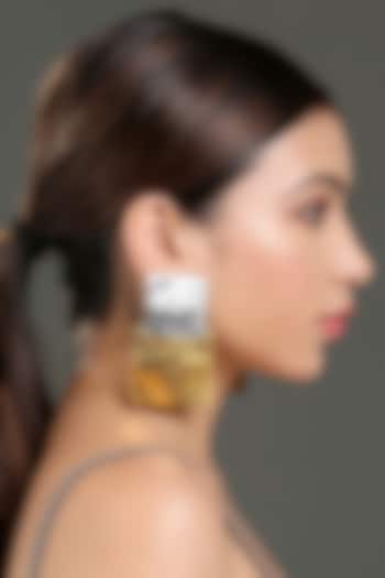 Two Tone Finish Foil Square Earrings With Zircons by Bijoux By Priya Chandna