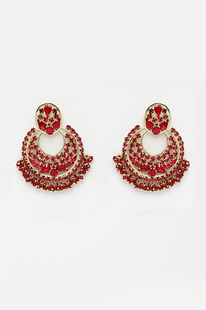 Gold Finish Chandbali Earrings With Red Beads by Bijoux By Priya Chandna at Pernia's Pop Up Shop