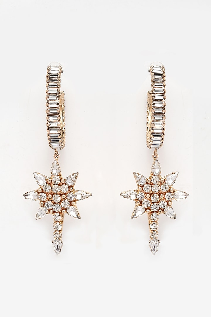 Rose Gold Finish Hoop Earrings With Zircons by Bijoux By Priya Chandna at Pernia's Pop Up Shop