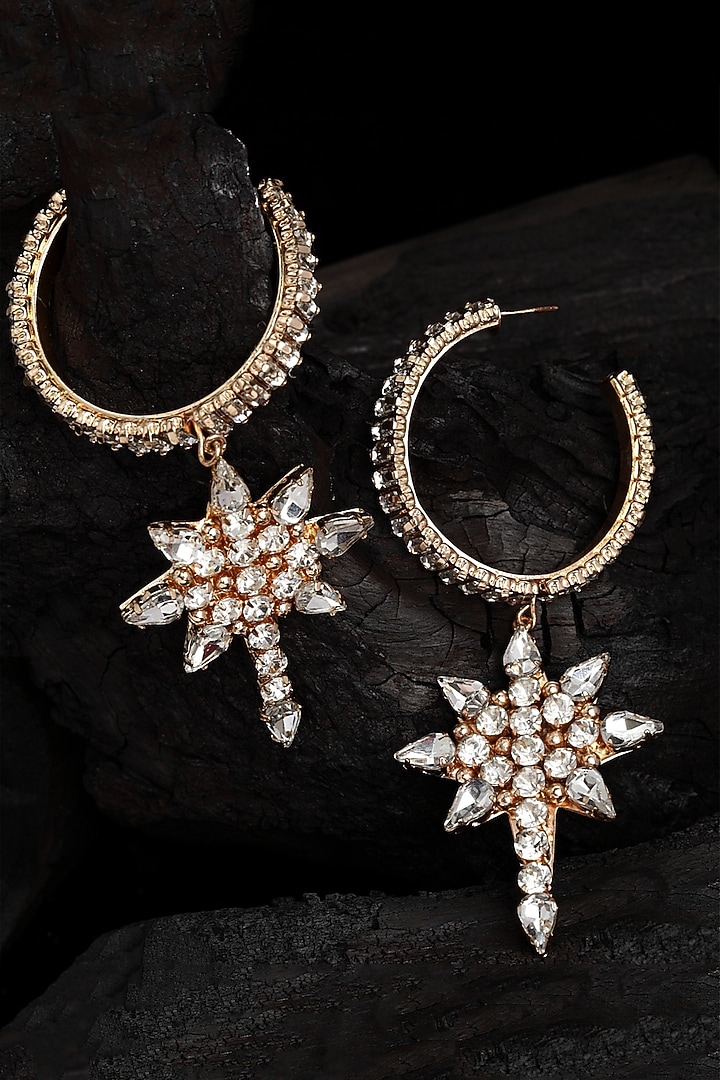 Rose Gold Finish Hoop Earrings With Zircons by Bijoux By Priya Chandna at Pernia's Pop Up Shop