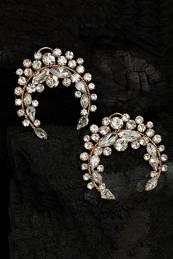 Rose Gold Finish Crystal Stud Earrings by Bijoux By Priya Chandna at Pernia's Pop Up Shop