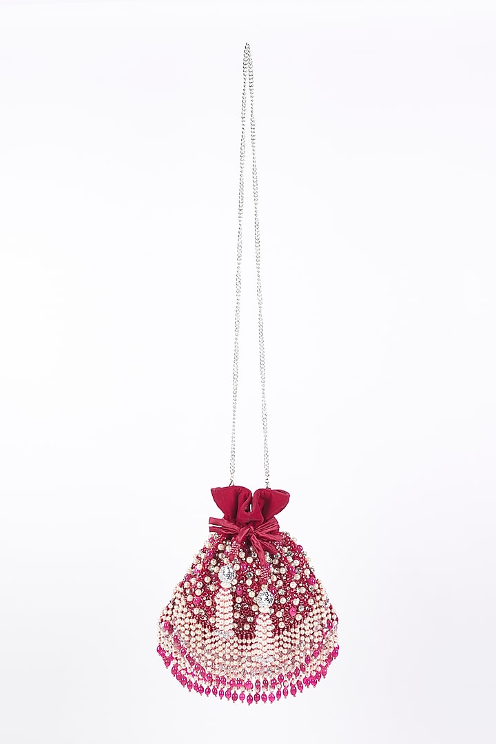 Fuchsia Embroidered Potli by Bijoux By Priya Chandna at Pernia's Pop Up Shop