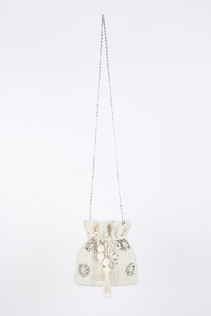 White Embellished Potli by Bijoux By Priya Chandna at Pernia's Pop Up Shop
