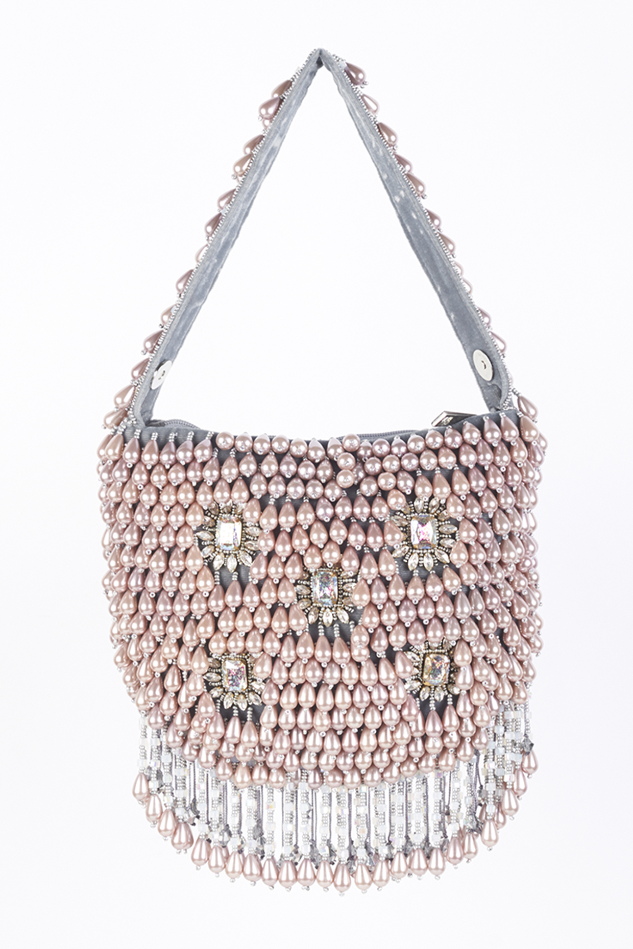Grey Velvet Embellished Potli by Bijoux By Priya Chandna