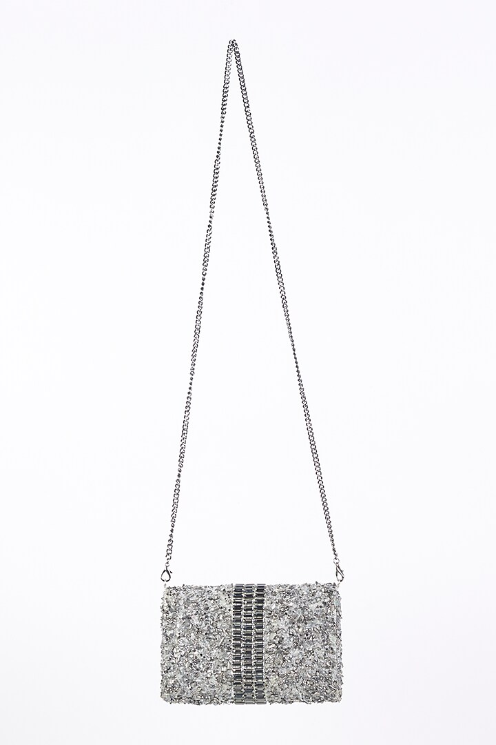 Grey Embellished Sling Bag by Bijoux By Priya Chandna at Pernia's Pop Up Shop