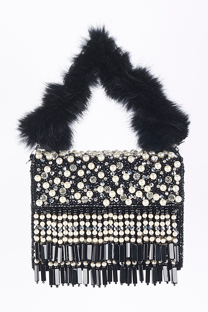 Black Embellished Box Clutch by Bijoux By Priya Chandna at Pernia's Pop Up Shop