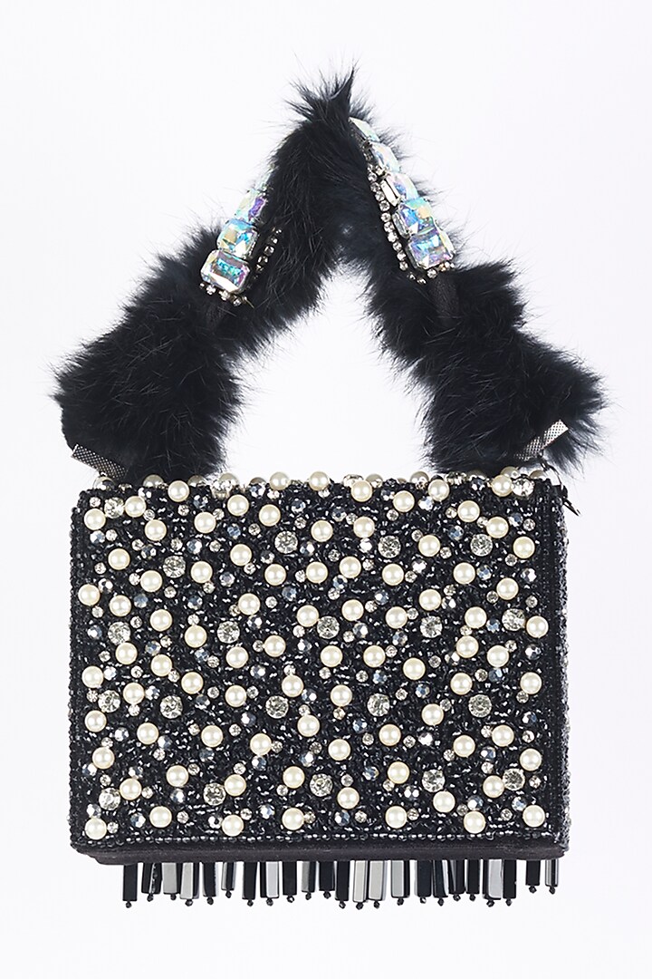 Black Embellished Box Clutch by Bijoux By Priya Chandna at Pernia's Pop Up Shop