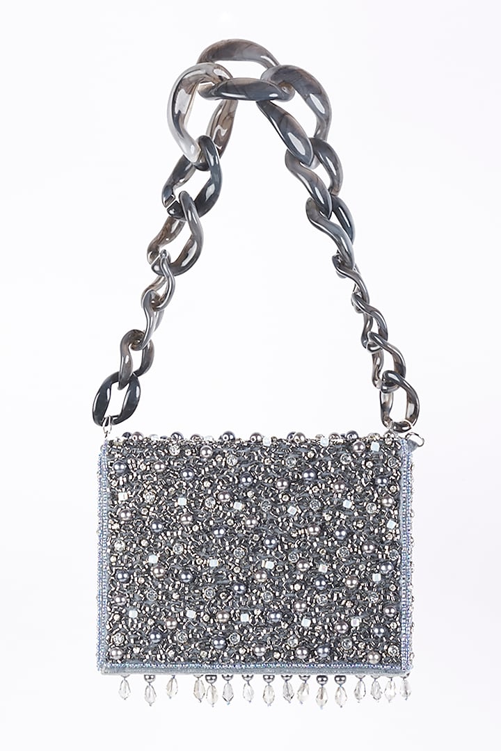 Grey Embellished Box Clutch by Bijoux By Priya Chandna at Pernia's Pop Up Shop