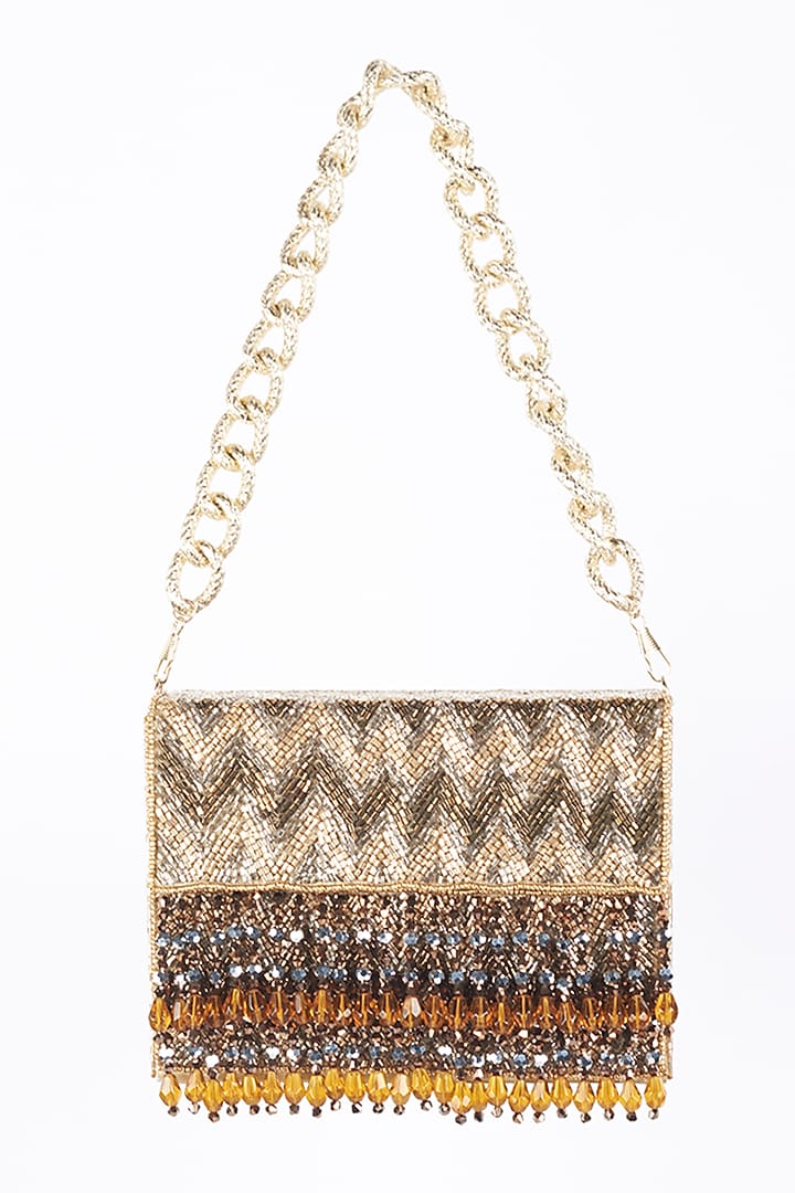 Gold Embellished Box Clutch by Bijoux By Priya Chandna at Pernia's Pop Up Shop