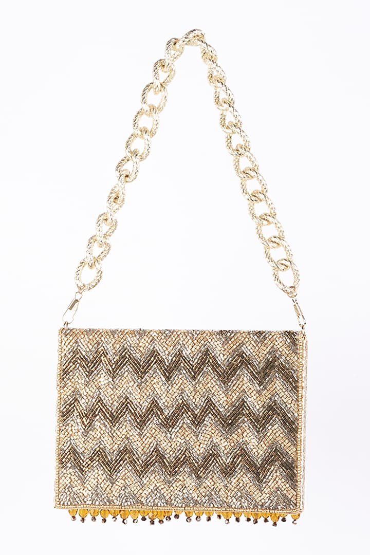 Gold Embellished Box Clutch by Bijoux By Priya Chandna at Pernia's Pop Up Shop