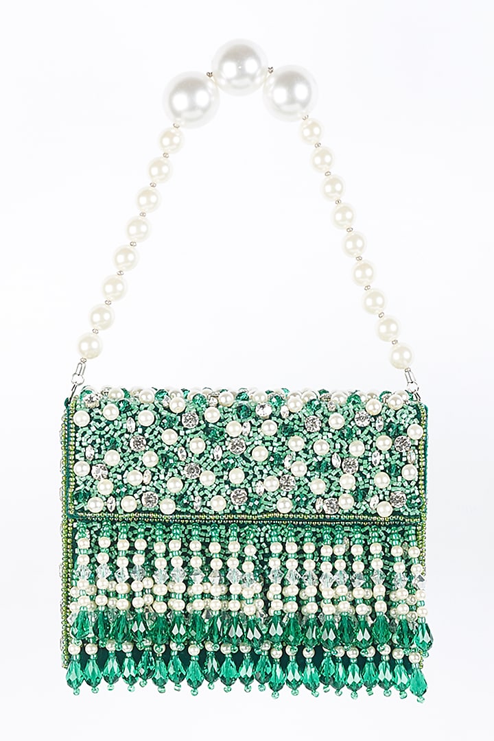Green Embellished Box Clutch by Bijoux By Priya Chandna