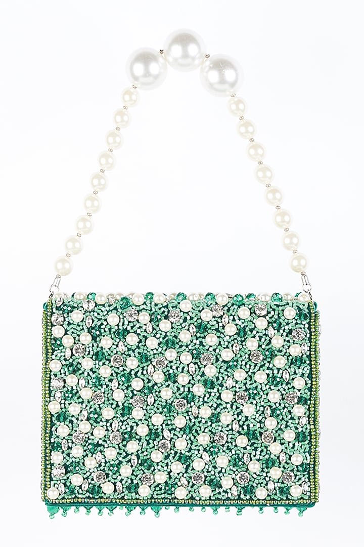 Green Embellished Box Clutch by Bijoux By Priya Chandna at Pernia's Pop Up Shop