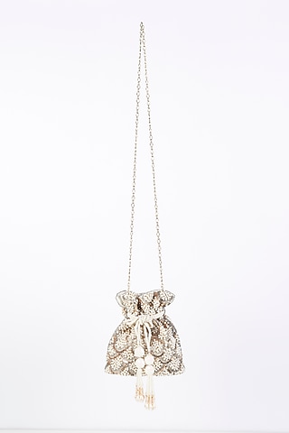 Off-White Embroidered Potli by Bijoux By Priya Chandna