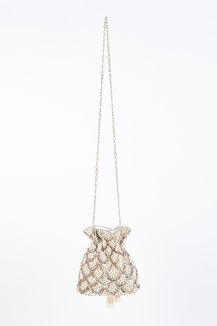 Off-White Embroidered Potli by Bijoux By Priya Chandna at Pernia's Pop Up Shop