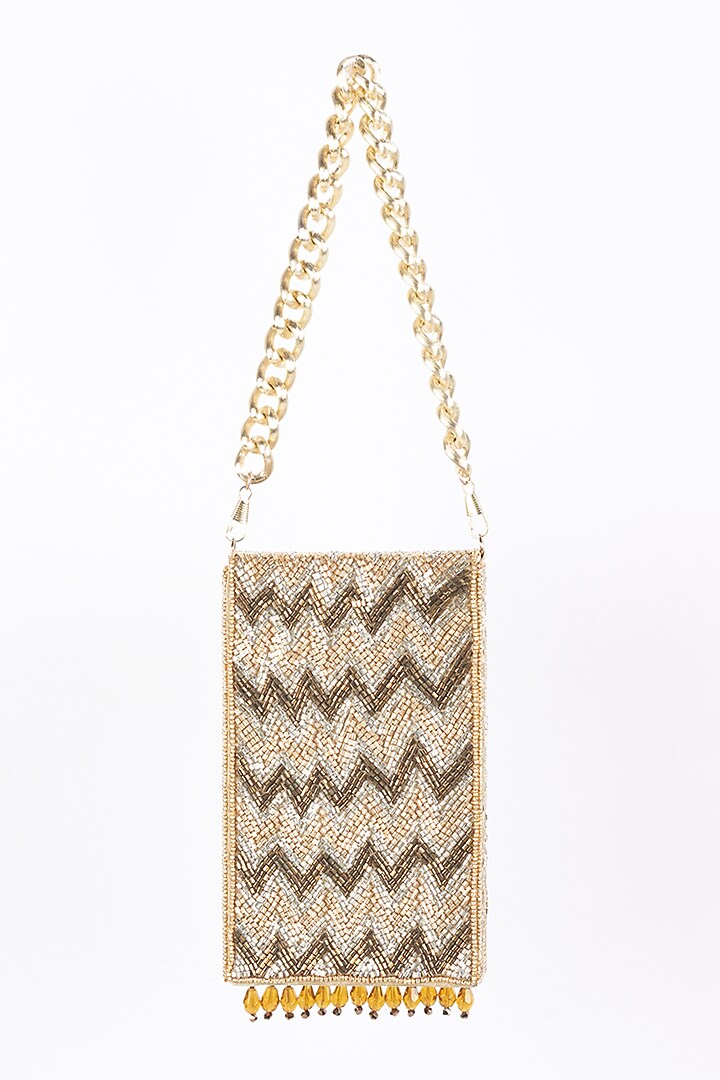 Gold Embellished Mobile Clutch by Bijoux By Priya Chandna at Pernia's Pop Up Shop
