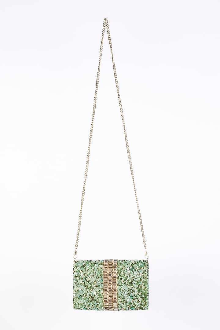 Sea Green Embellished Cross Body Bag by Bijoux By Priya Chandna at Pernia's Pop Up Shop