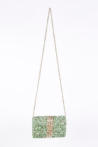 Sea Green Embellished Cross Body Bag by Bijoux By Priya Chandna