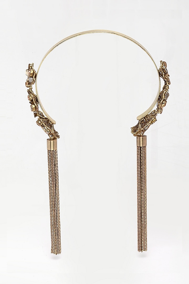 Gold Finish Stone & Crystal Floral Necklace by Bijoux By Priya Chandna at Pernia's Pop Up Shop
