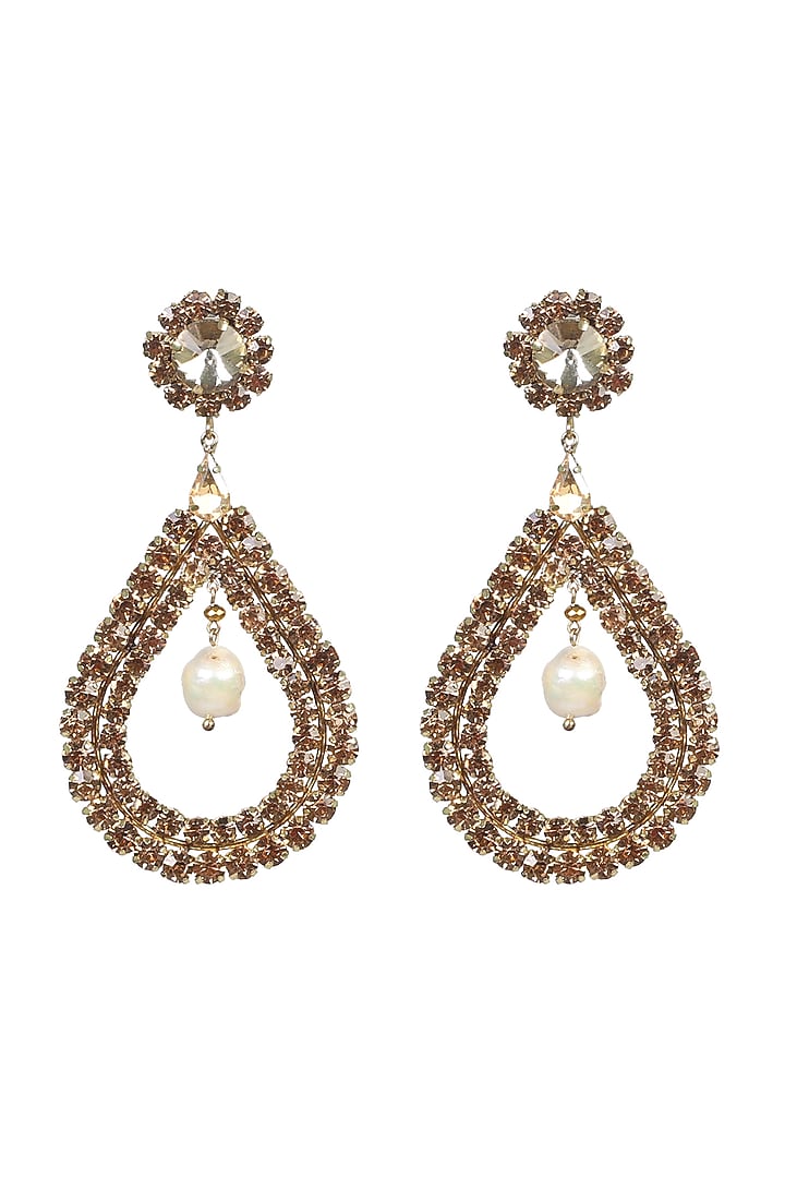 Gold Finish Zircons Dangler Earrings by Bijoux By Priya Chandna at Pernia's Pop Up Shop